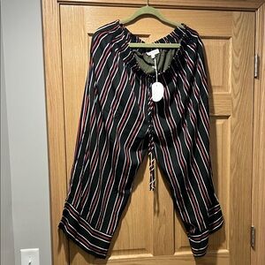 Umgee Striped Wide-Leg Pull-On Pants - Black with Red & White Stripes